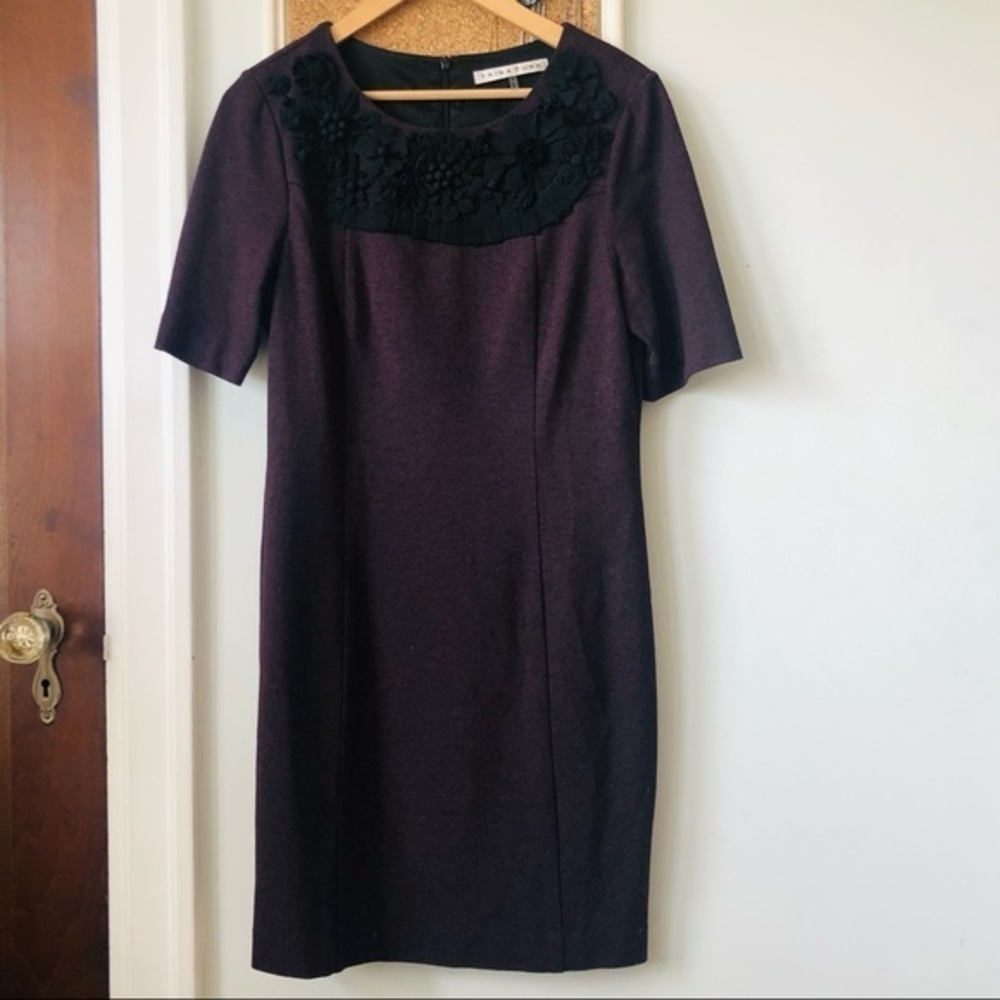 [TRINA Turk] Ribbon Embroidered Floral Neckline Sheath Dress - Picture 3 of 11